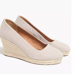 NIB J. Crew Wedge Canvas Espadrille Tan Khaki Neutral Wedge Heel Shoes Size 9